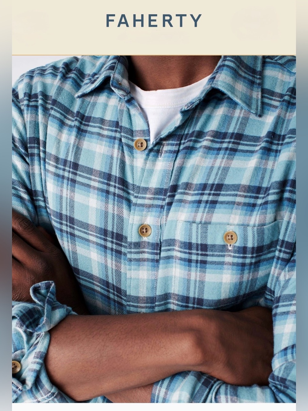 Faherty The Movement Flannel Light Blue  Plaid Button-Down Shirt. Size Medium